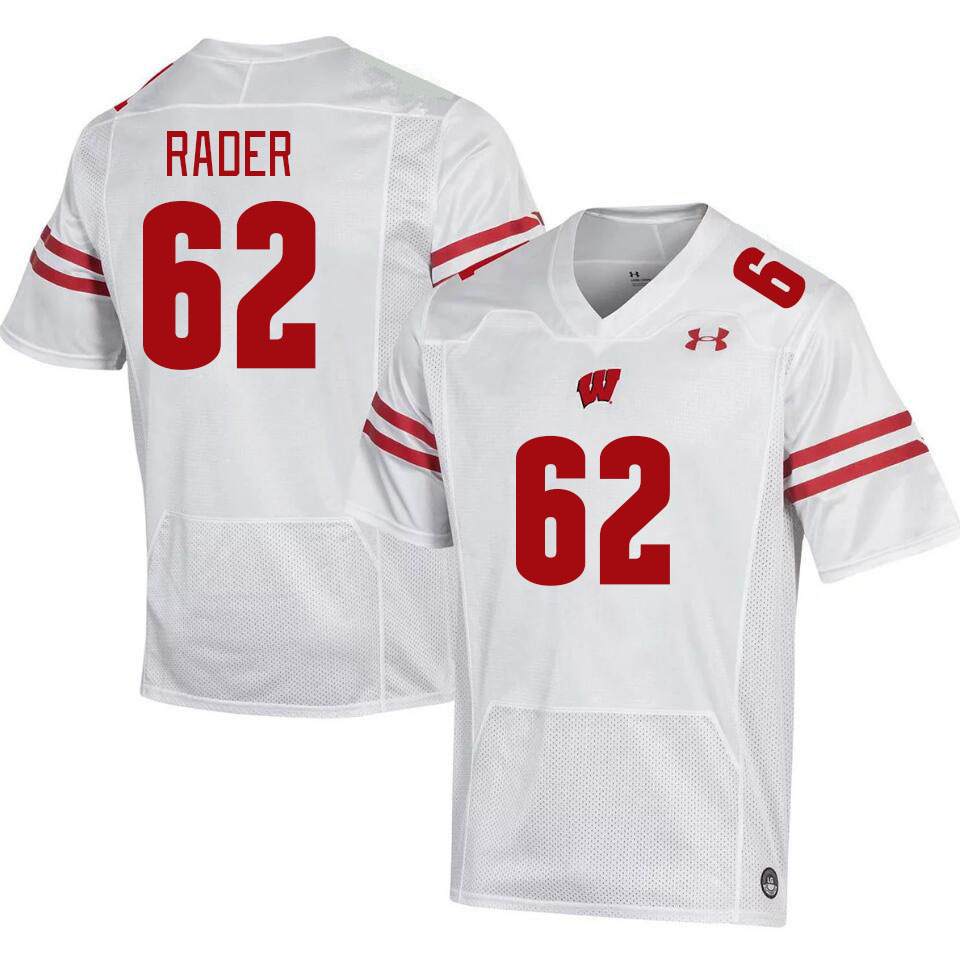 Men #62 Max Rader Winsconsin Badgers College Football Jerseys Stitched Sale-White - Click Image to Close